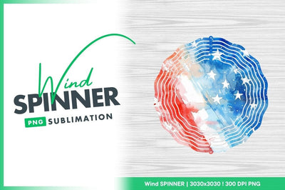 Patriotic Wind Spinner Round Png Design with Red White and Blue Watercolor Sublimation Regulrcrative 