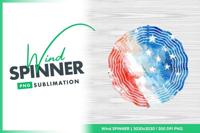 Patriotic Wind Spinner Round Png Design with Red White and Blue Watercolor Sublimation Regulrcrative 