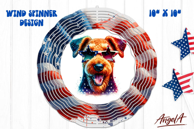 Patriotic wind spinner sublimation / funny Airedale USA dog Sublimation Angelina Semenova 