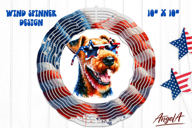 Patriotic wind spinner sublimation / funny Airedale USA dog Sublimation Angelina Semenova 