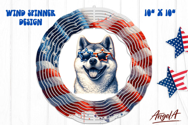 Patriotic wind spinner sublimation / Funny Akita USA dog Sublimation Angelina Semenova 