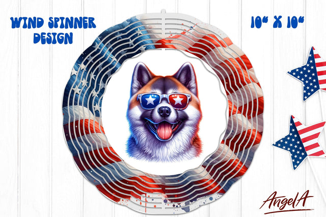 Patriotic wind spinner sublimation / USA Akita PNG Sublimation Angelina Semenova 