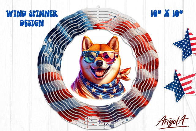 Patriotic wind spinner sublimation / USA Shiba inu PNG Sublimation Angelina Semenova 