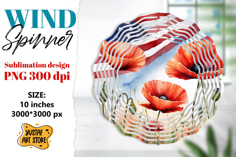 Patriotic wind spinner sublimation.American flag and flowers Sublimation Yustaf Art Store 