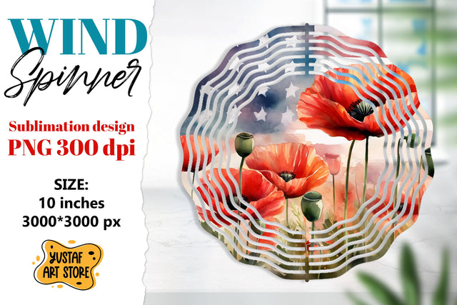 Patriotic wind spinner sublimation.American flag and flowers Sublimation Yustaf Art Store 