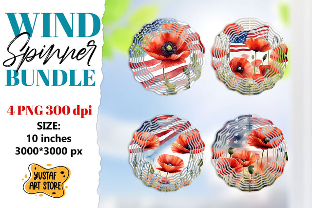 Patriotic wind spinner sublimation.American flag and flowers Sublimation Yustaf Art Store 