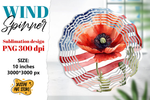 Patriotic wind spinner sublimation.American flag and flowers Sublimation Yustaf Art Store 