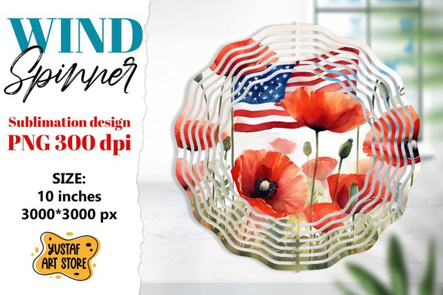 Patriotic wind spinner sublimation.American flag and flowers Sublimation Yustaf Art Store 