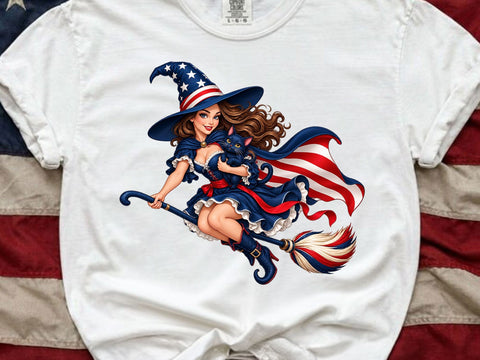 Patriotic Witch Black Cat PNG SVG artprintfile 