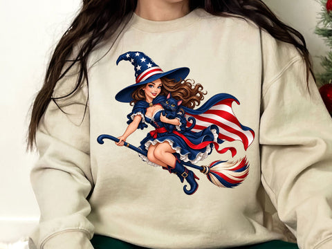Patriotic Witch Black Cat PNG SVG artprintfile 