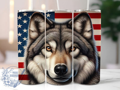 Patriotic Wolf 20oz Tumbler Wrap, American Flag Wrap, 20oz Sublimation Wrap, USA Wildlife Cup, Howling Wolf Design, Red White Blue Tumbler, Freedom Wolf Art Sublimation ToriDesigns 
