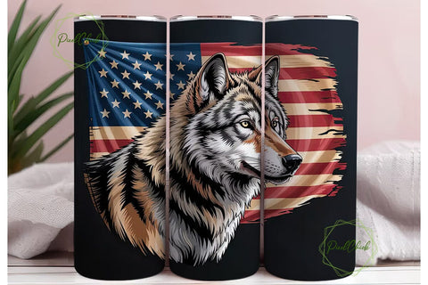 Patriotic Wolf 20oz Tumbler Wrap Sublimation PixelChick 
