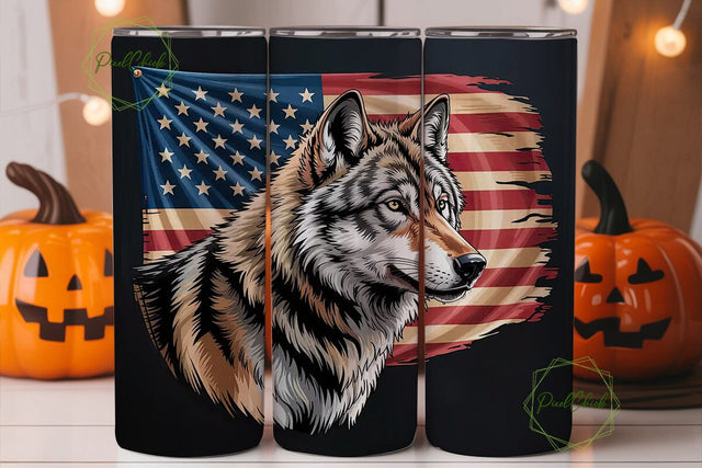 Patriotic Wolf 20oz Tumbler Wrap Sublimation PixelChick 