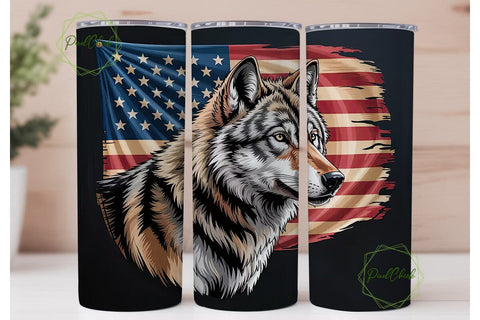 Patriotic Wolf 20oz Tumbler Wrap Sublimation PixelChick 