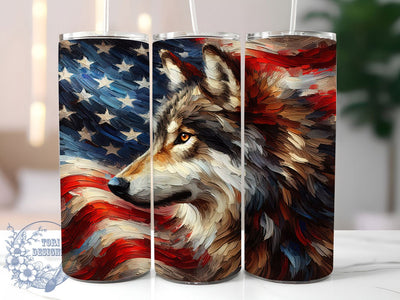 Patriotic Wolf Flag 20oz Tumbler, Patriotic USA Wrap, American Flag Wolf, Majestic Wolf Design, USA Animal Theme, 20oz Tumbler Design, PNG Tumbler Wrap Sublimation ToriDesigns 