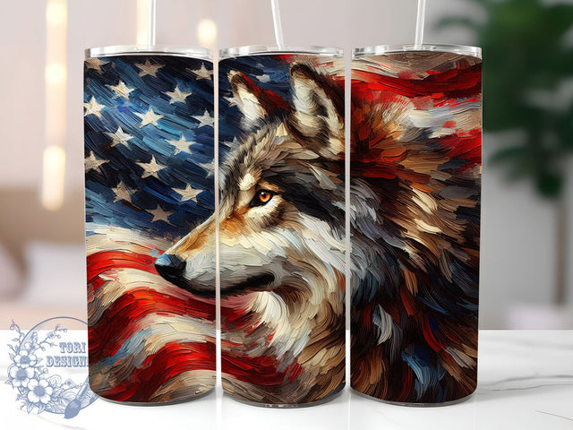 Patriotic Wolf Flag 20oz Tumbler, Patriotic USA Wrap, American Flag Wolf, Majestic Wolf Design, USA Animal Theme, 20oz Tumbler Design, PNG Tumbler Wrap Sublimation ToriDesigns 