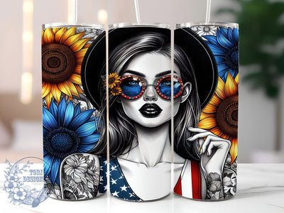 Patriotic Woman 20oz Tumbler, America July 4th Art, Sublimation Tumbler Wrap, 20oz Tumbler, USA Flag Theme, Independence Day Gift, Bold Feminine Aesthetic Sublimation ToriDesigns 