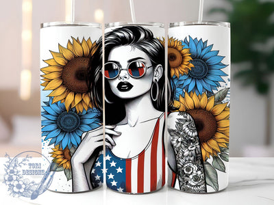 Patriotic Woman 20oz Tumbler, America July 4th Art, Sublimation Tumbler Wrap, 20oz Tumbler, USA Flag Theme, Independence Day Gift, Bold Feminine Aesthetic Sublimation ToriDesigns 