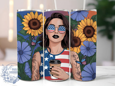 Patriotic Woman 20oz Tumbler, America July 4th Art, Sublimation Tumbler Wrap, 20oz Tumbler, USA Flag Theme, Independence Day Gift, Bold Feminine Aesthetic Sublimation ToriDesigns 