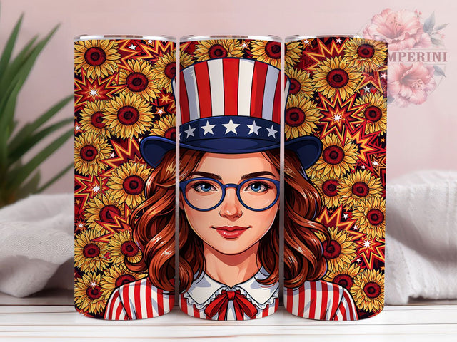 Patriotic Woman Art 20oz Tumbler, 4th of July, Graphic Art, Bold Illustration, American Theme, Skinny Tumbler, Sublimation PNG Sublimation Li Zamperini 