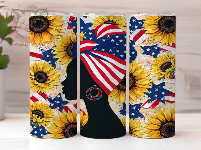 Patriotic Woman Art 20oz Tumbler, Black Woman Silhouette, Patriotic Theme, 4th of July, Stylized Portrait, American Symbolism, Skinny Tumbler, Sublimation PNG Sublimation Lara' s Designs 