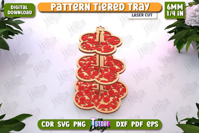 Pattern Tiered Tray Laser Cut | Round Stand | Kitchen | Dessert Tiered Tray | CNC File SVG The T Store Design 