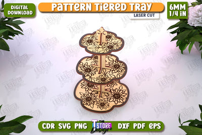 Pattern Tiered Tray Laser Cut | Round Stand | Kitchen | Dessert Tiered Tray | CNC File SVG The T Store Design 