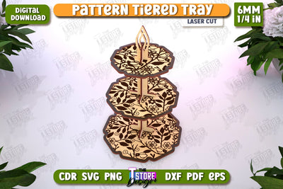 Pattern Tiered Tray Laser Cut | Round Stand | Kitchen | Dessert Tiered Tray | CNC File SVG The T Store Design 