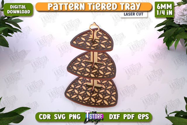 Pattern Tiered Tray Laser Cut | Round Stand | Kitchen | Dessert Tiered Tray | CNC File SVG The T Store Design 