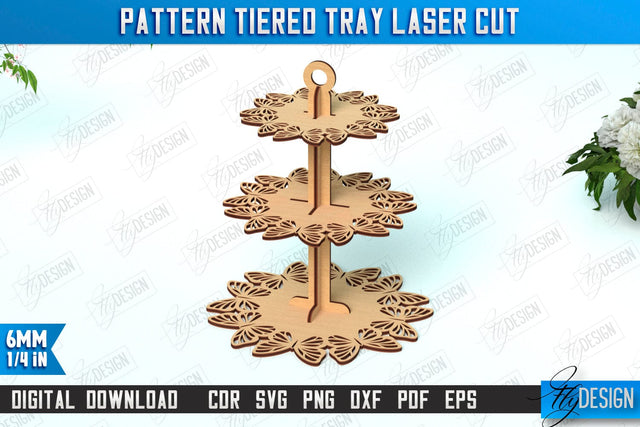 Pattern Tiered Tray | Round Stand | Kitchen | Dessert Tiered Tray | CNC File SVG Fly Design 