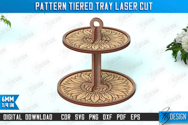 Pattern Tiered Tray | Round Stand | Kitchen | Dessert Tiered Tray | CNC File SVG Fly Design 