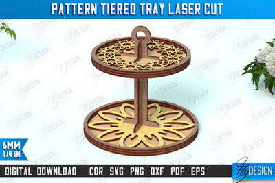 Pattern Tiered Tray | Round Stand | Kitchen | Dessert Tiered Tray | CNC File SVG Fly Design 