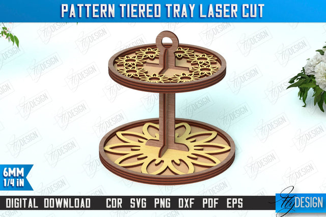 Pattern Tiered Tray | Round Stand | Kitchen | Dessert Tiered Tray | CNC File SVG Fly Design 