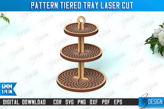 Pattern Tiered Tray | Round Stand | Kitchen | Dessert Tiered Tray | CNC File SVG Fly Design 