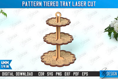 Pattern Tiered Tray | Round Stand | Kitchen | Dessert Tiered Tray | CNC File SVG Fly Design 