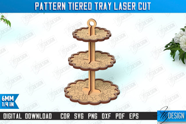 Pattern Tiered Tray | Round Stand | Kitchen | Dessert Tiered Tray | CNC File SVG Fly Design 