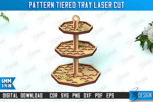 Pattern Tiered Tray | Round Stand | Kitchen | Dessert Tiered Tray | CNC File SVG Fly Design 