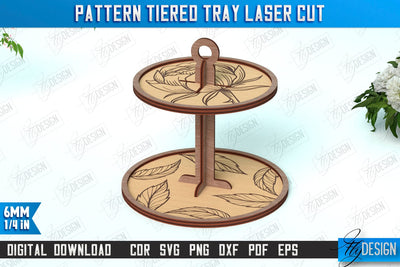 Pattern Tiered Tray | Round Stand | Kitchen | Dessert Tiered Tray | CNC File SVG Fly Design 