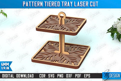 Pattern Tiered Tray | Round Stand | Kitchen | Dessert Tiered Tray | CNC File SVG Fly Design 