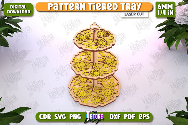 Pattern Tiered Tray | Round Stand | Kitchen | Dessert Tiered Tray | CNC File SVG The T Store Design 