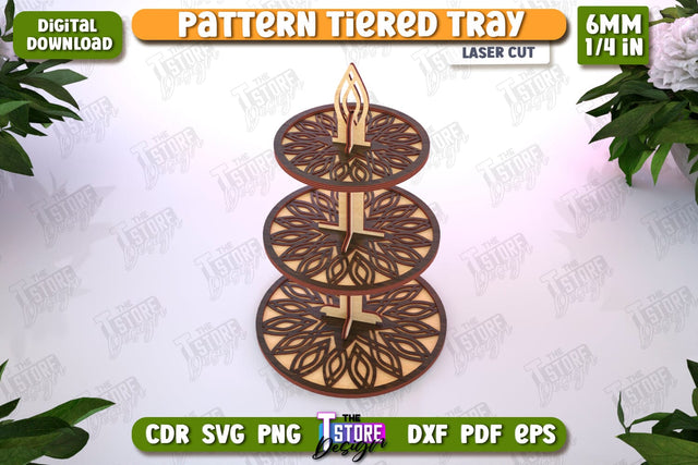 Pattern Tiered Tray | Round Stand | Kitchen | Dessert Tiered Tray | CNC File SVG The T Store Design 