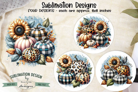Patterned Pumpkins and Sunflowers Sublimation Designs | Fall PNG Sublimation Ewe-N-Me Designs 