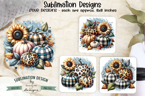 Patterned Pumpkins and Sunflowers Sublimation Designs | Fall PNG Sublimation Ewe-N-Me Designs 