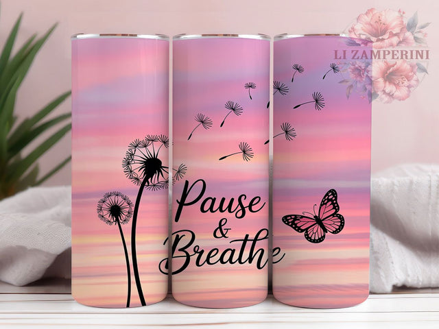 Pause & Breathe Butterfly Tumbler Wrap, Inspirational Tumbler Design, Pause And Breathe PNG, 20Oz Tumbler Wrap, Mindfulness Tumbler Design, Sublimation Butterfly Wrap Sublimation Li Zamperini 