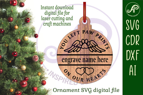 Paw memorial Christmas Ornament SVG laser cut SVG APInspireddesigns 