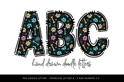 Paw Print Alphabet PNG, Dog Bone Doodle Letters Sublimation BijouBay 