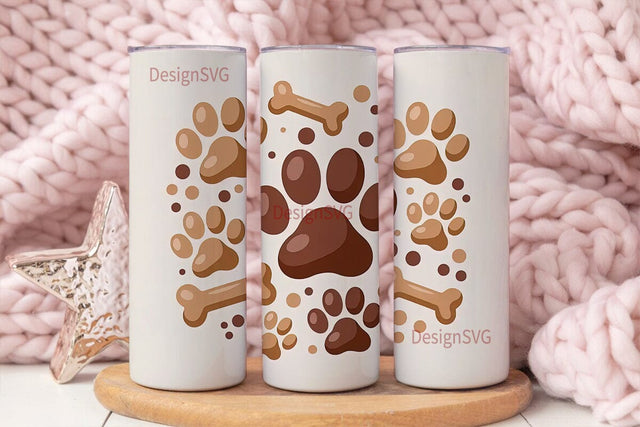Paw Print & Bone 20oz Tumbler Wrap Sublimation DesignSVG 
