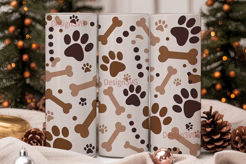 Paw Print & Bone 20oz Tumbler Wrap Sublimation DesignSVG 
