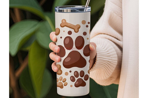 Paw Print & Bone 20oz Tumbler Wrap Sublimation DesignSVG 