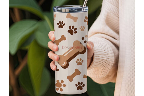 Paw Print & Bone 20oz Tumbler Wrap Sublimation DesignSVG 